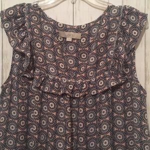 LOFT ruffled medallion print sleeveless blouse